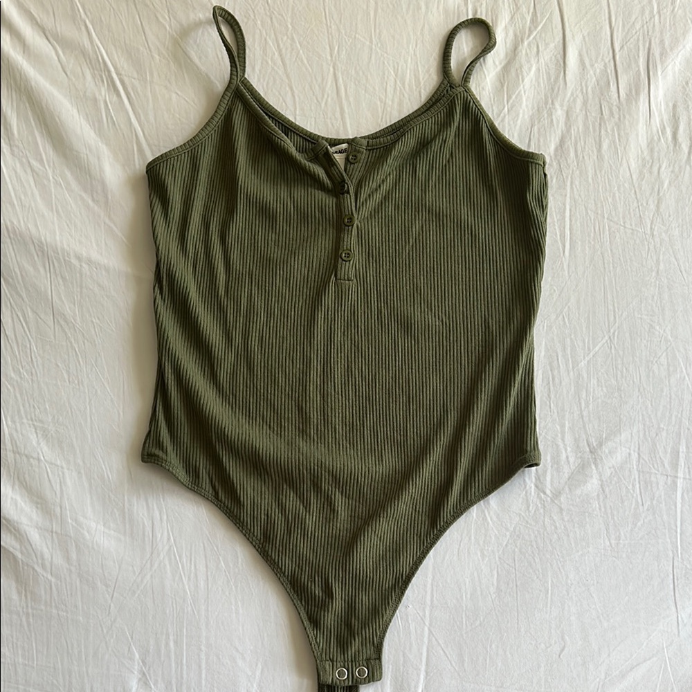 Garage Olive Green Ribbed Bodysuit - Picture 1 of 1